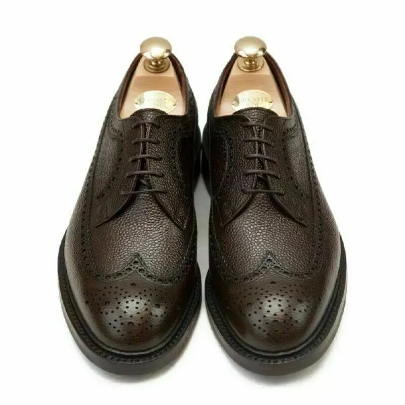 Handmade Oxford Grain Leather Brogue Wingtip Dress Brown Lace Up Men's Shoes
