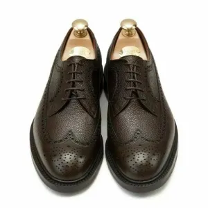 Handmade Oxford Grain Leather Brogue Wingtip Dress Brown Lace Up Men's Shoes