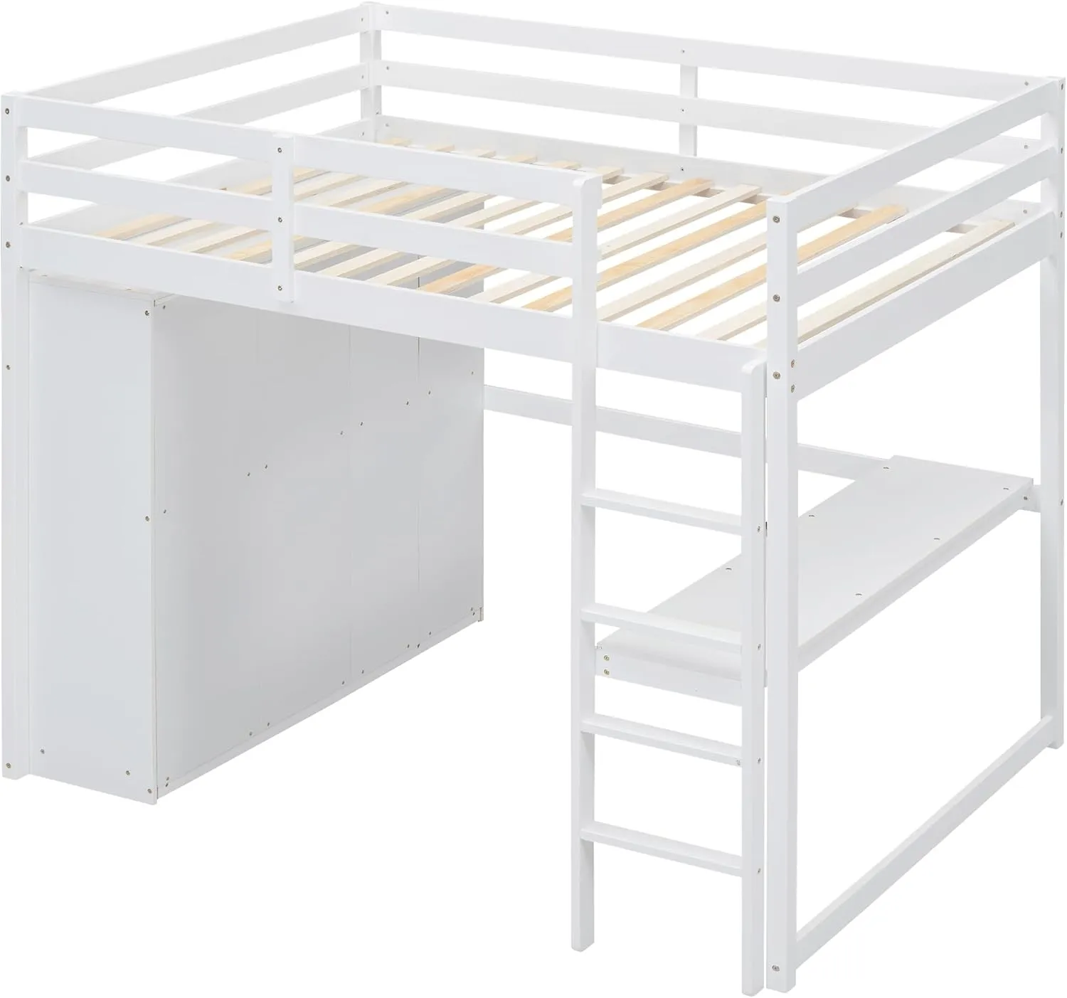 Harper & Bright Designs Full Size Loft Bed with Built-in Wardrobe, Desk, Storage Shelves and Drawers, Solid Wood Loft Bed Frame, White