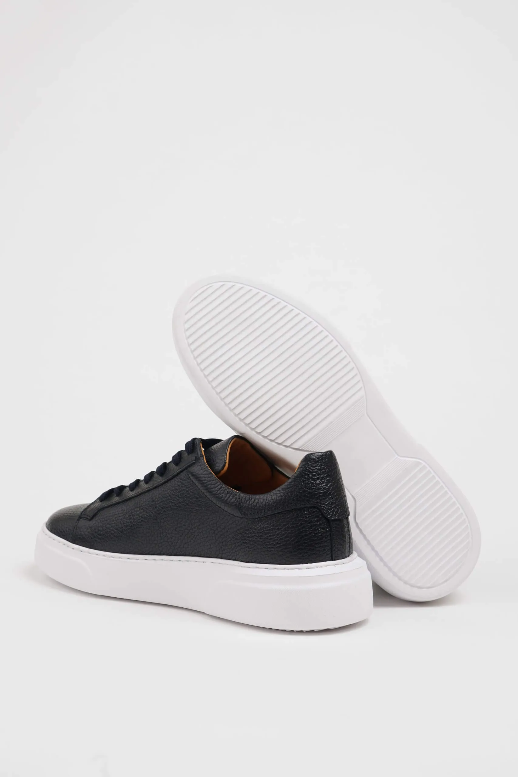 HolloShoe Black Grained Leather Low-Top Sneakers