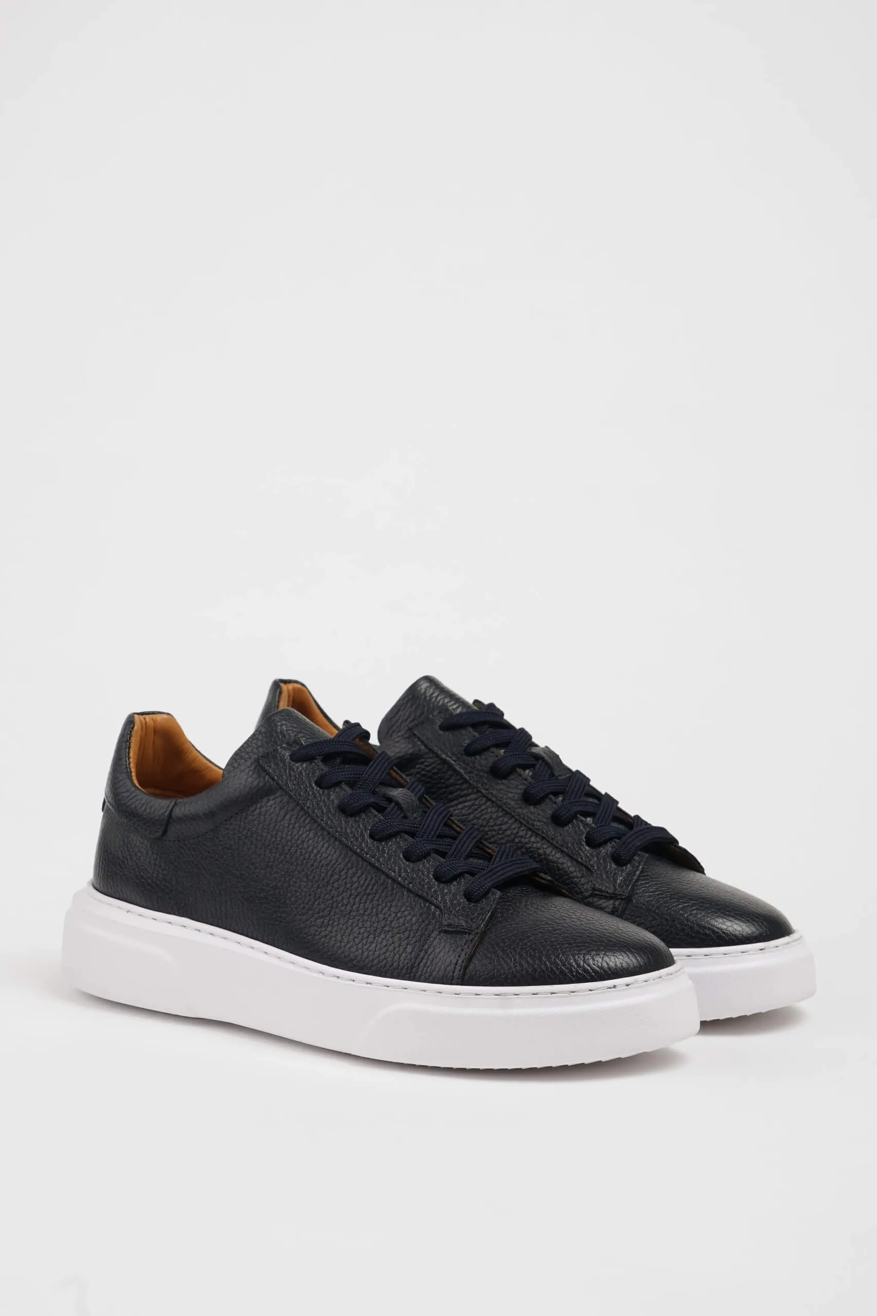 HolloShoe Black Grained Leather Low-Top Sneakers