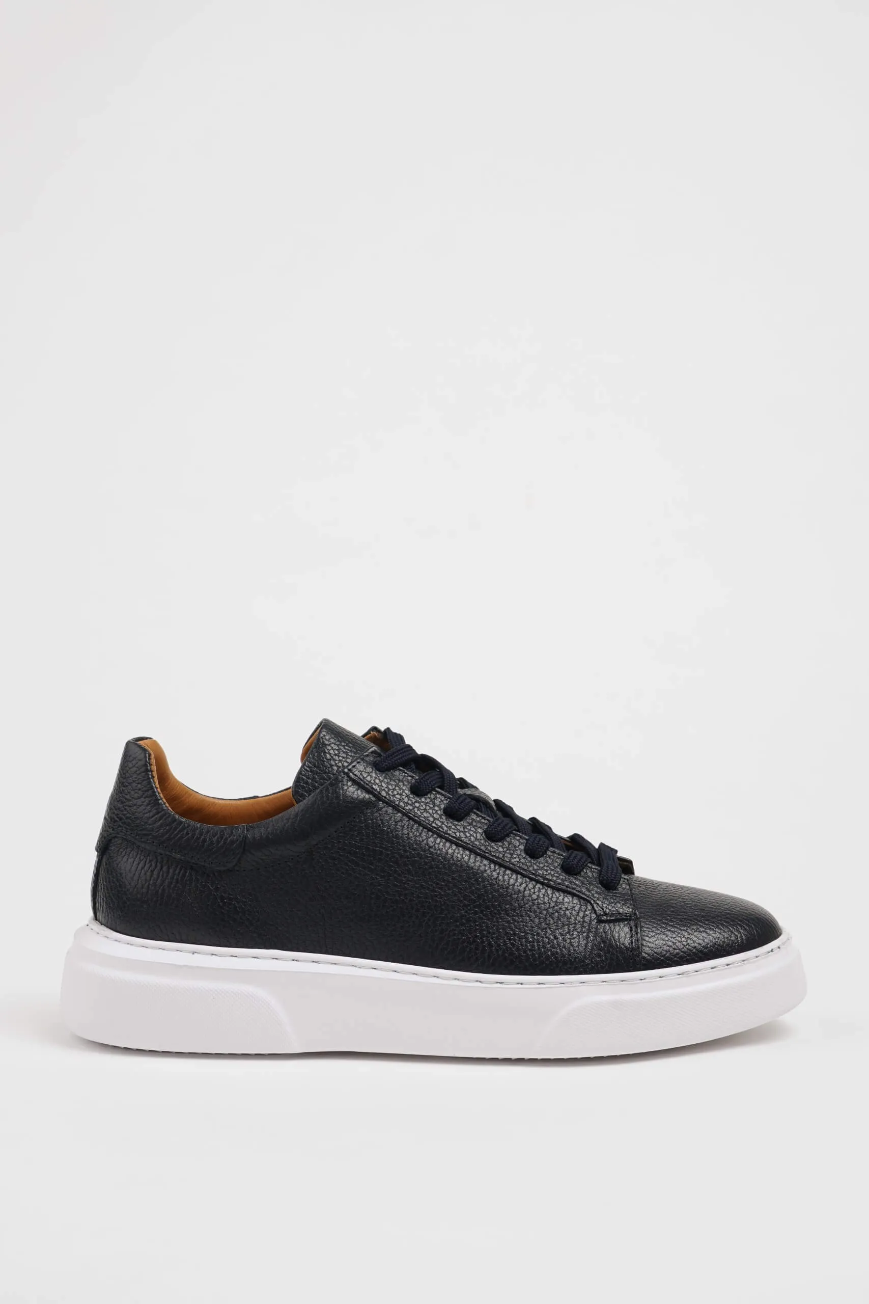 HolloShoe Black Grained Leather Low-Top Sneakers