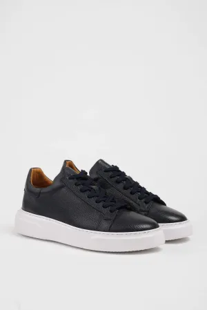 HolloShoe Black Grained Leather Low-Top Sneakers