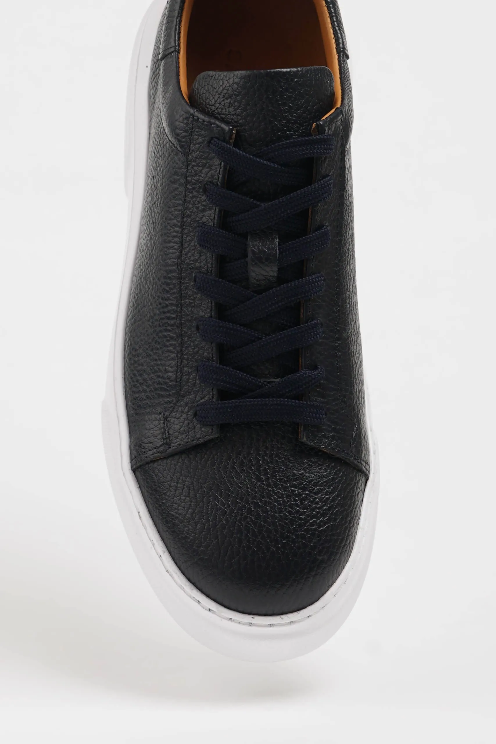 HolloShoe Black Grained Leather Low-Top Sneakers