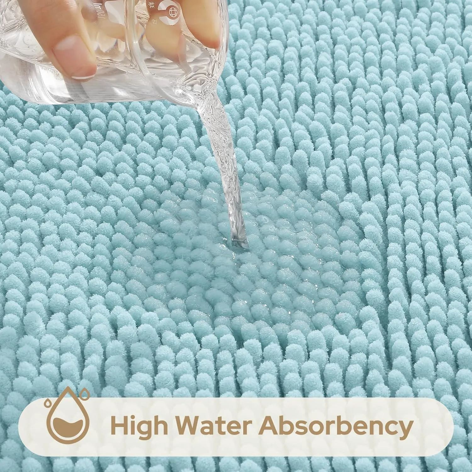 HOMEIDEAS 3 Pieces Bathroom Rugs, Ultra Soft Non Slip Absorbent Chenille Toilet Bath Mat Set (Light Blue)