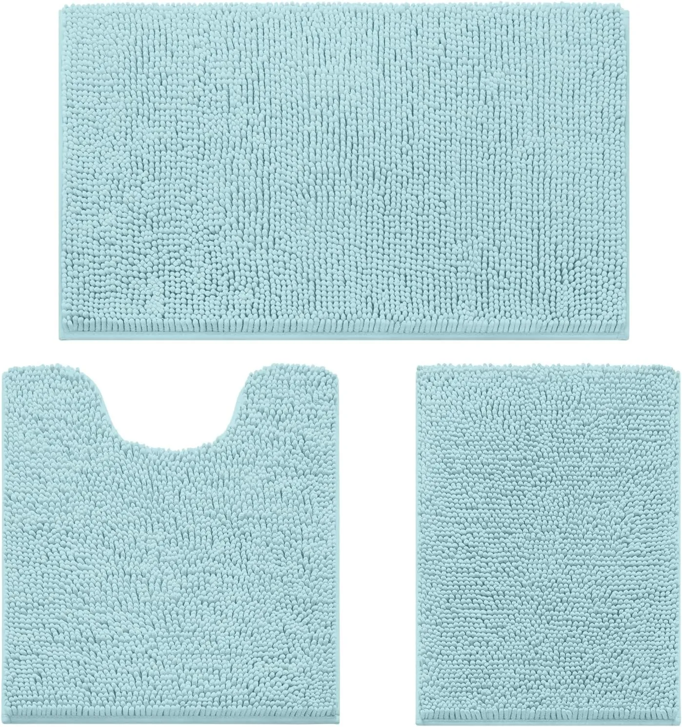 HOMEIDEAS 3 Pieces Bathroom Rugs, Ultra Soft Non Slip Absorbent Chenille Toilet Bath Mat Set (Light Blue)
