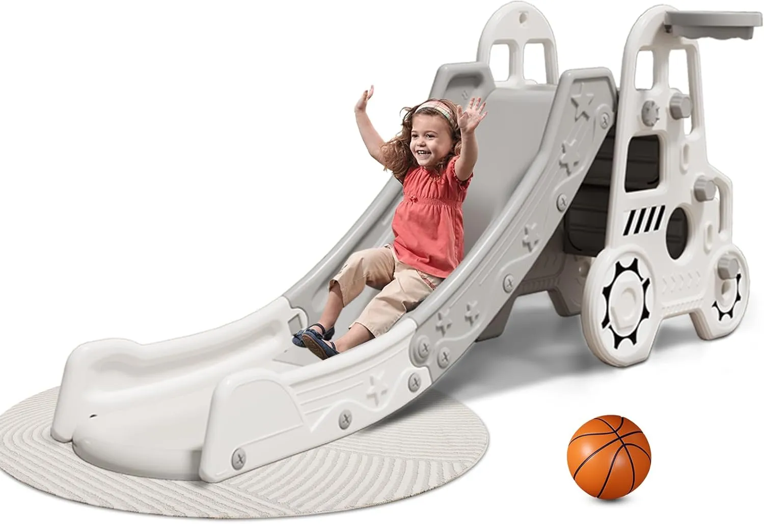 Indoor/Outdoor Slide for Toddlers 1-3, Foldable Kids Toddler Indoor Slide Playset, Indoor and Outdoor Playground, Toddler Climber Playset with Basketball Hoop and Ring Toss