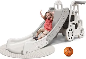 Indoor/Outdoor Slide for Toddlers 1-3, Foldable Kids Toddler Indoor Slide Playset, Indoor and Outdoor Playground, Toddler Climber Playset with Basketball Hoop and Ring Toss