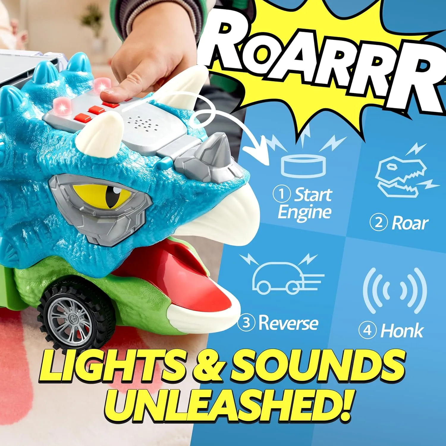JOYIN 13 in 1 Dinosaur Toys for Kids 3-5, Triceraptor Dinosaur Truck with 12 Pull Back Cars, Birthday Gifts Toys for 3 4 5  Year Old Boy, Transport Carrier Truck for Toddlers 3-4 Years