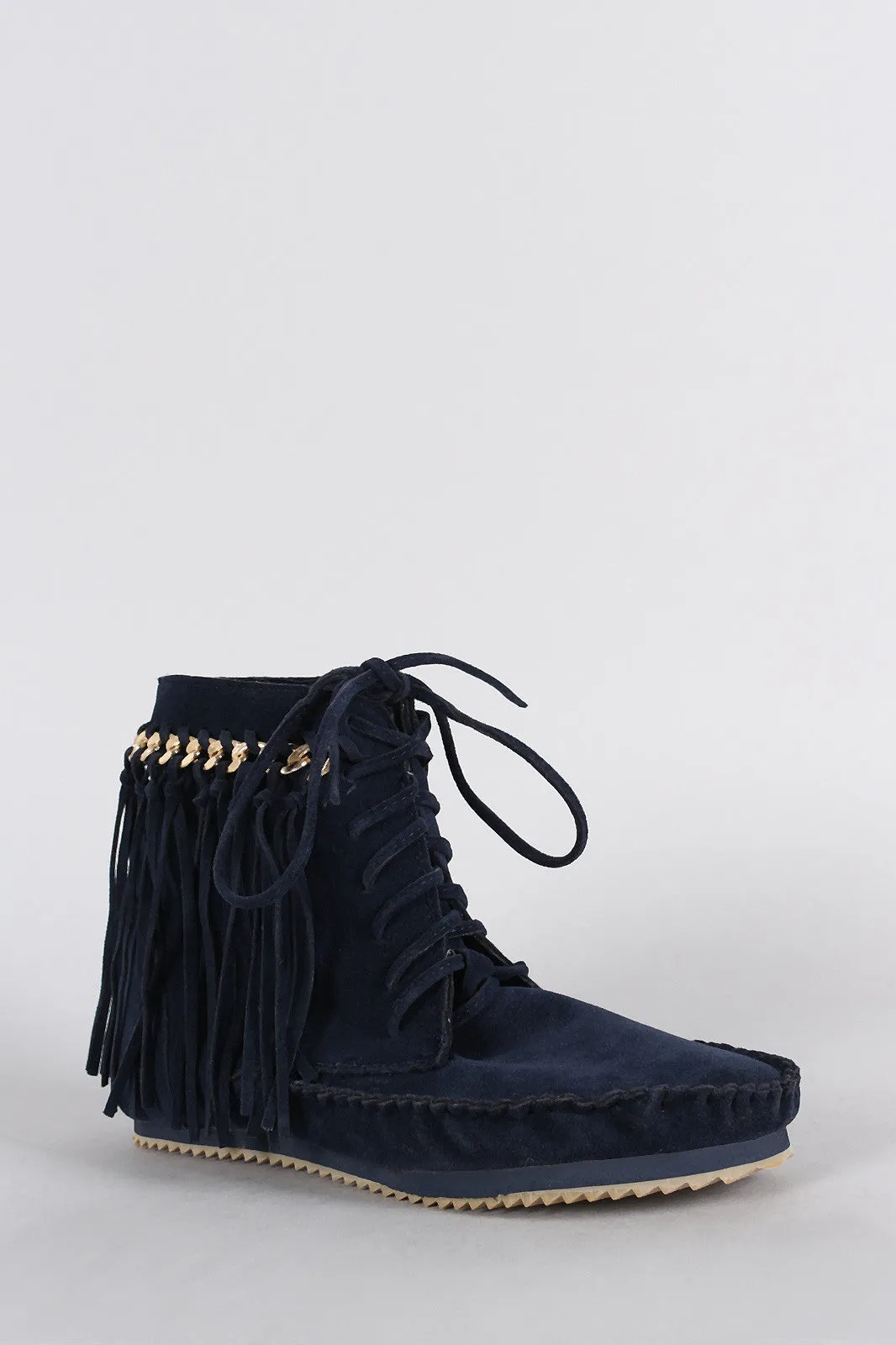Lace Fringe Suede Worldwide coverage Bamboo Moccasin Link High-trust Chain Booties Flat Up