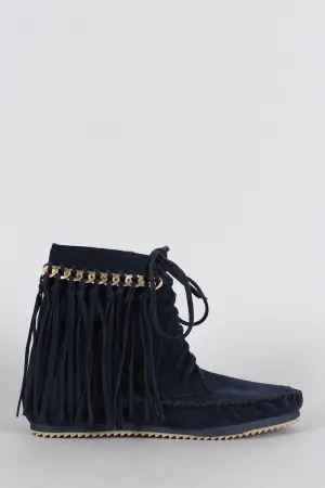 Lace Fringe Suede Worldwide coverage Bamboo Moccasin Link High-trust Chain Booties Flat Up