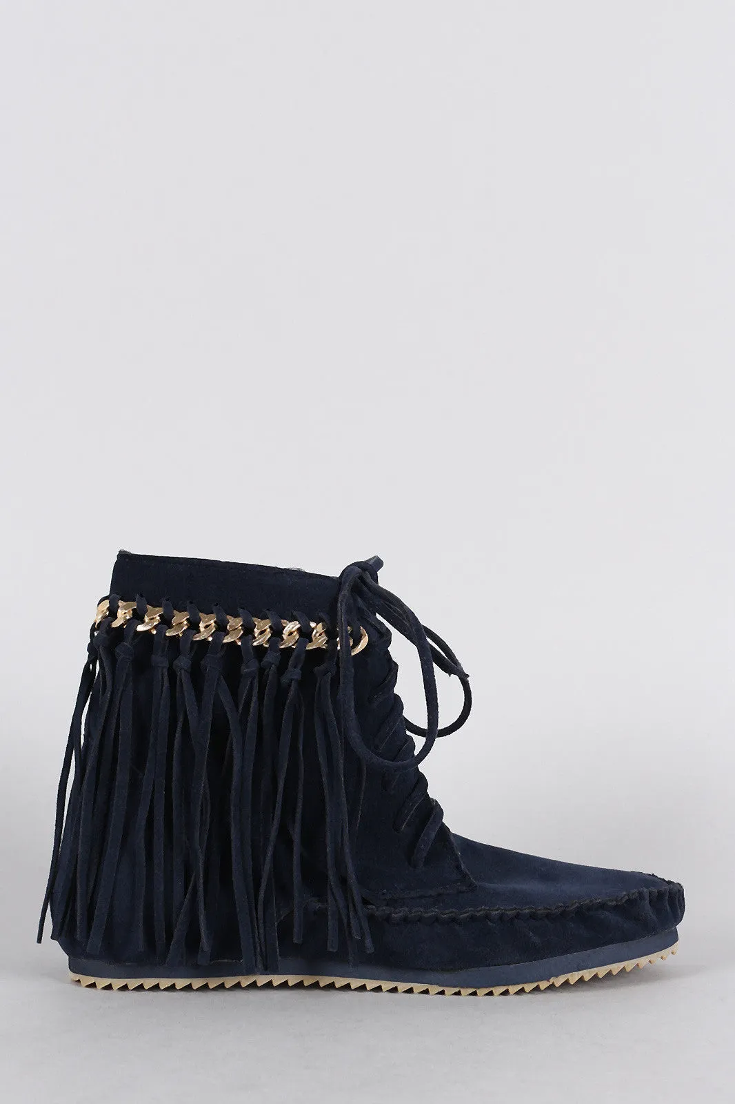 Lace Fringe Suede Worldwide coverage Bamboo Moccasin Link High-trust Chain Booties Flat Up