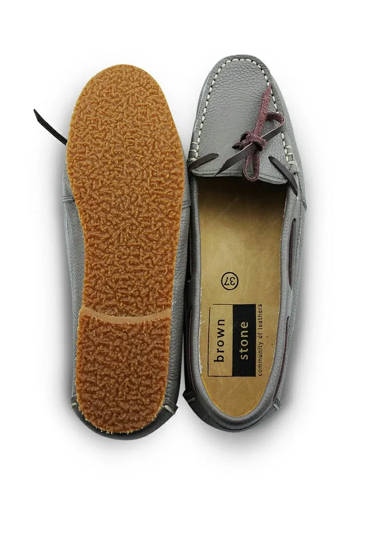 Leather Lace Moccasin Wrinkle Soft Stone Grey