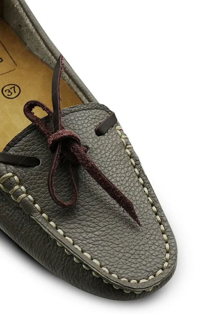 Leather Lace Moccasin Wrinkle Soft Stone Grey