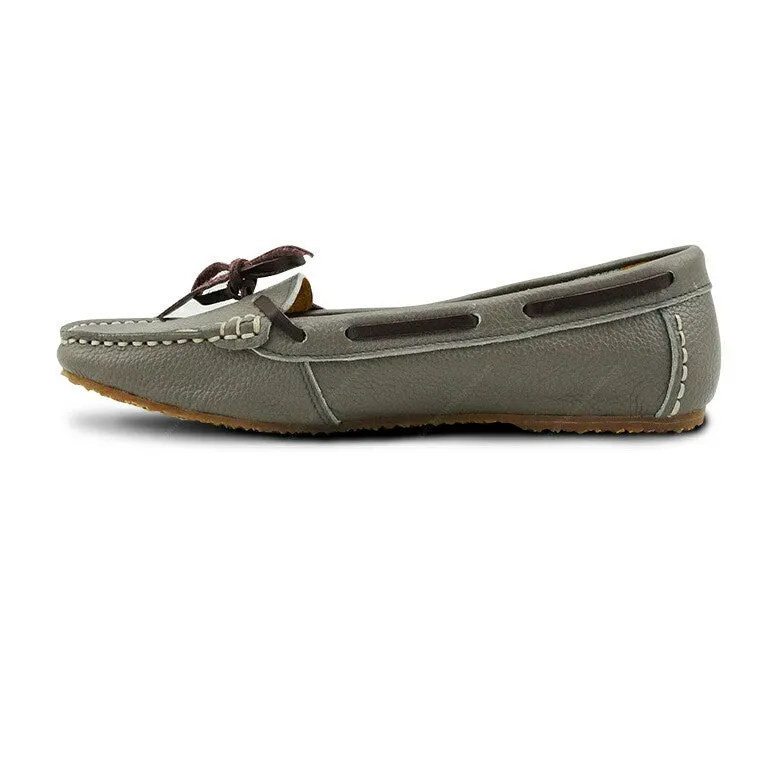 Leather Lace Moccasin Wrinkle Soft Stone Grey