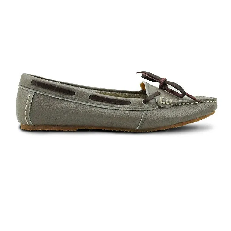 Leather Lace Moccasin Wrinkle Soft Stone Grey