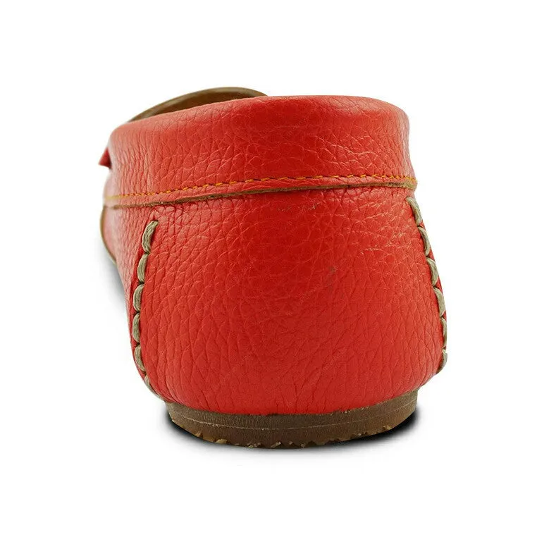 Leather Moccasin Wrinkle Soft Coral Orange