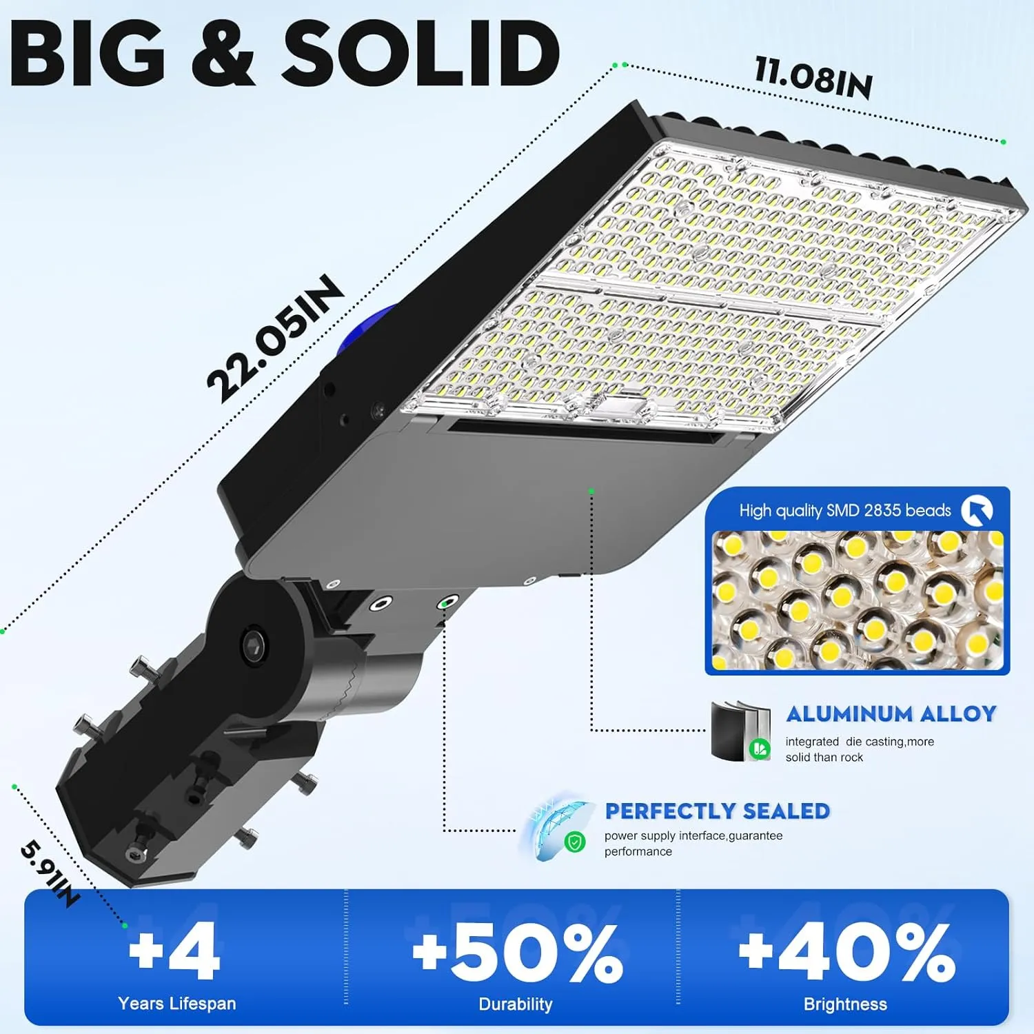 LED Parking Lot Light - 240W Street Lights Dusk to Dawn with Photocell, Commercial 6500K Flood Light with Big Beads Convex Lens, IP66 Waterproof with Arm and Slip Fitter Mount. (1, Slip Fitter Mount)