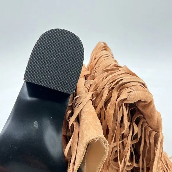 Light Brown Women Cowgirl Layer Fringe Tassel Knee High Long Boot Western Boots