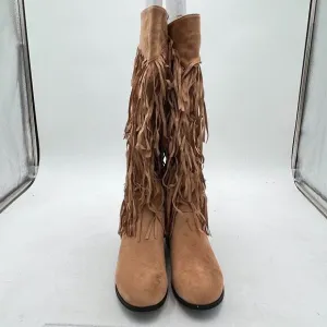 Light Brown Women Cowgirl Layer Fringe Tassel Knee High Long Boot Western Boots