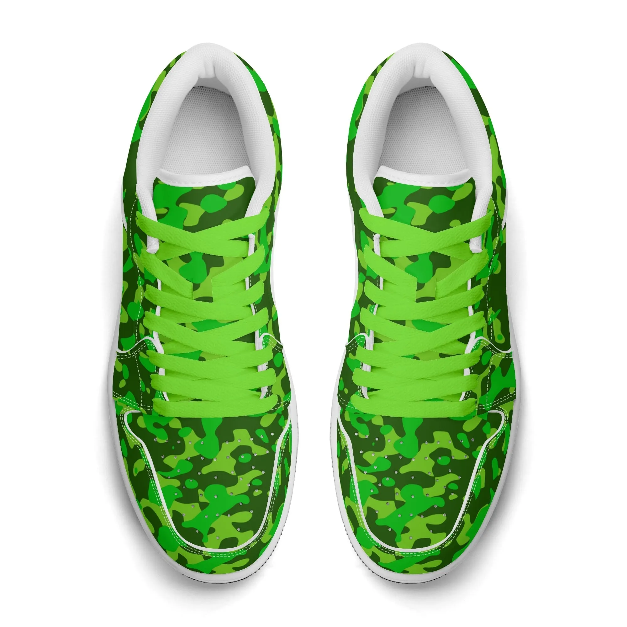 Lime Green Camouflage Low Top Leder Sneaker für Herren