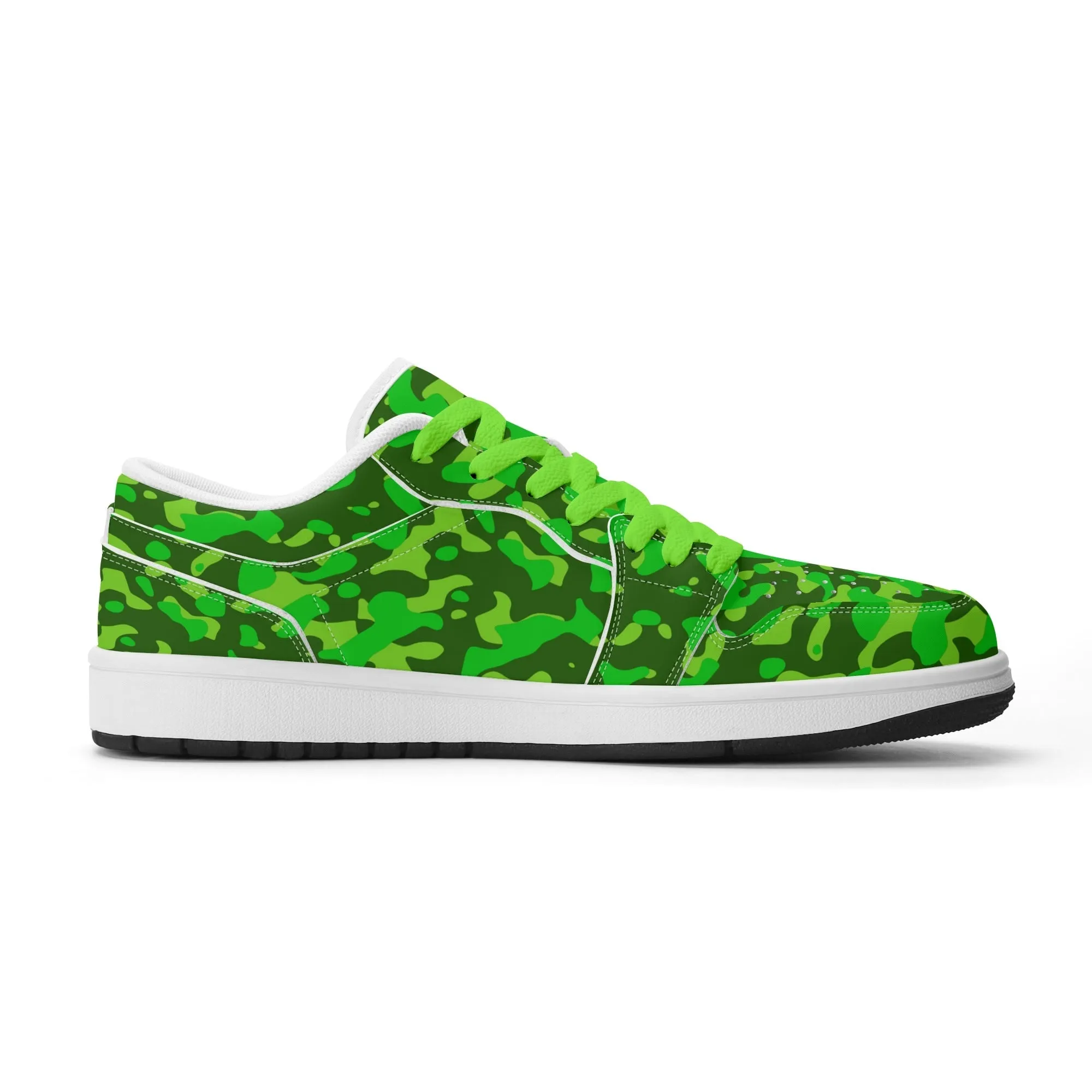Lime Green Camouflage Low Top Leder Sneaker für Herren