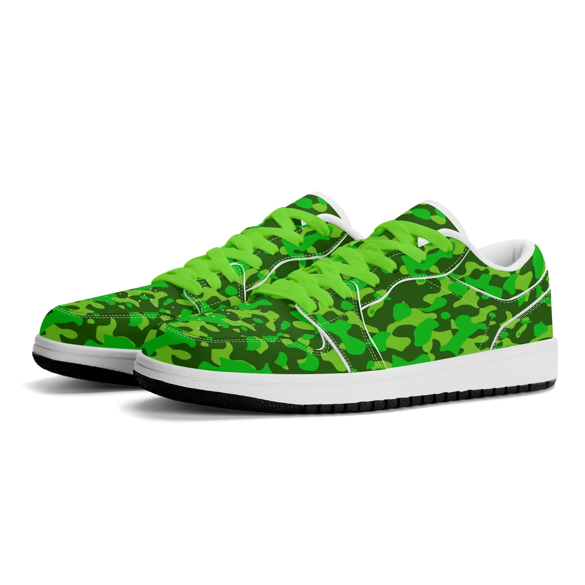 Lime Green Camouflage Low Top Leder Sneaker für Herren