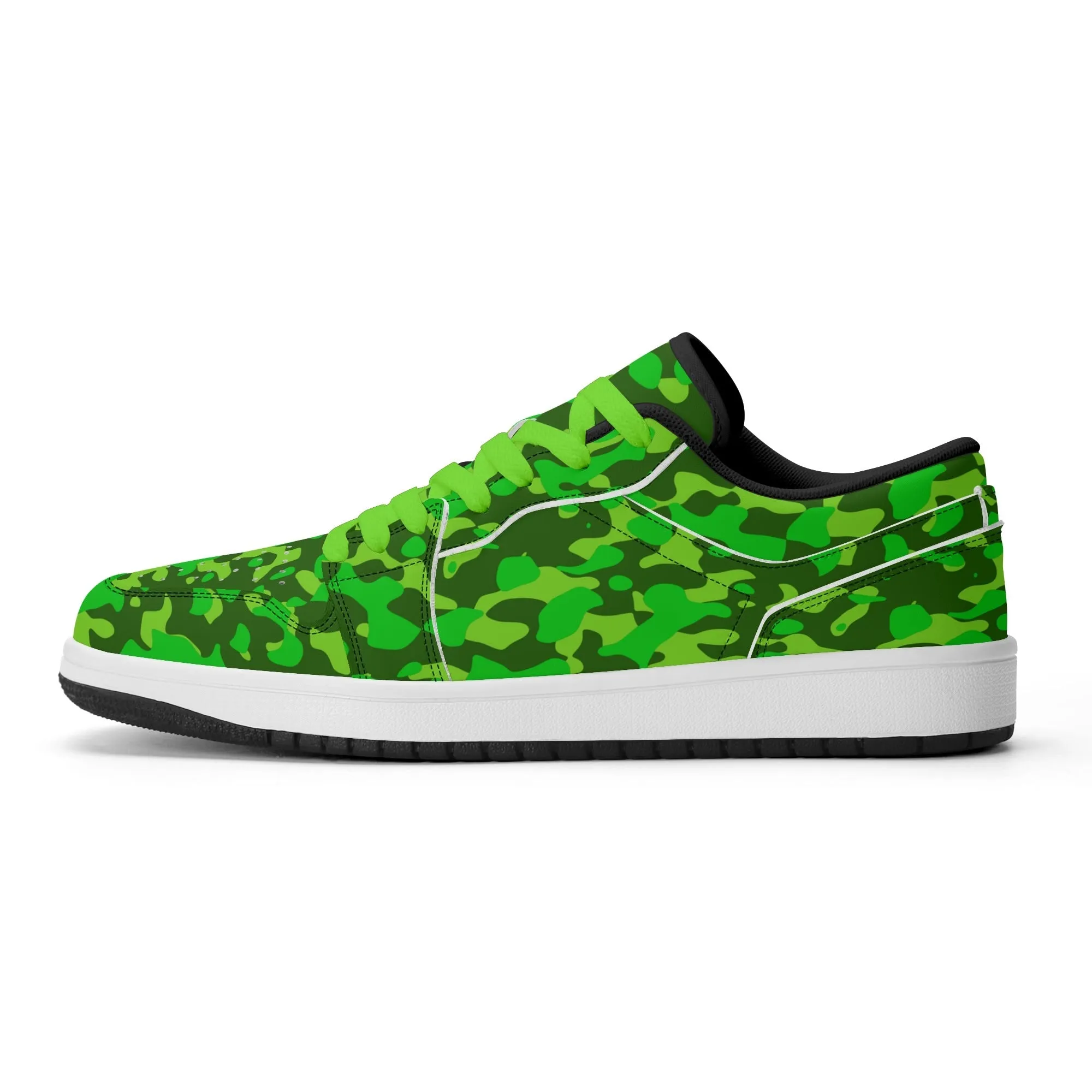 Lime Green Camouflage Low Top Leder Sneaker für Herren