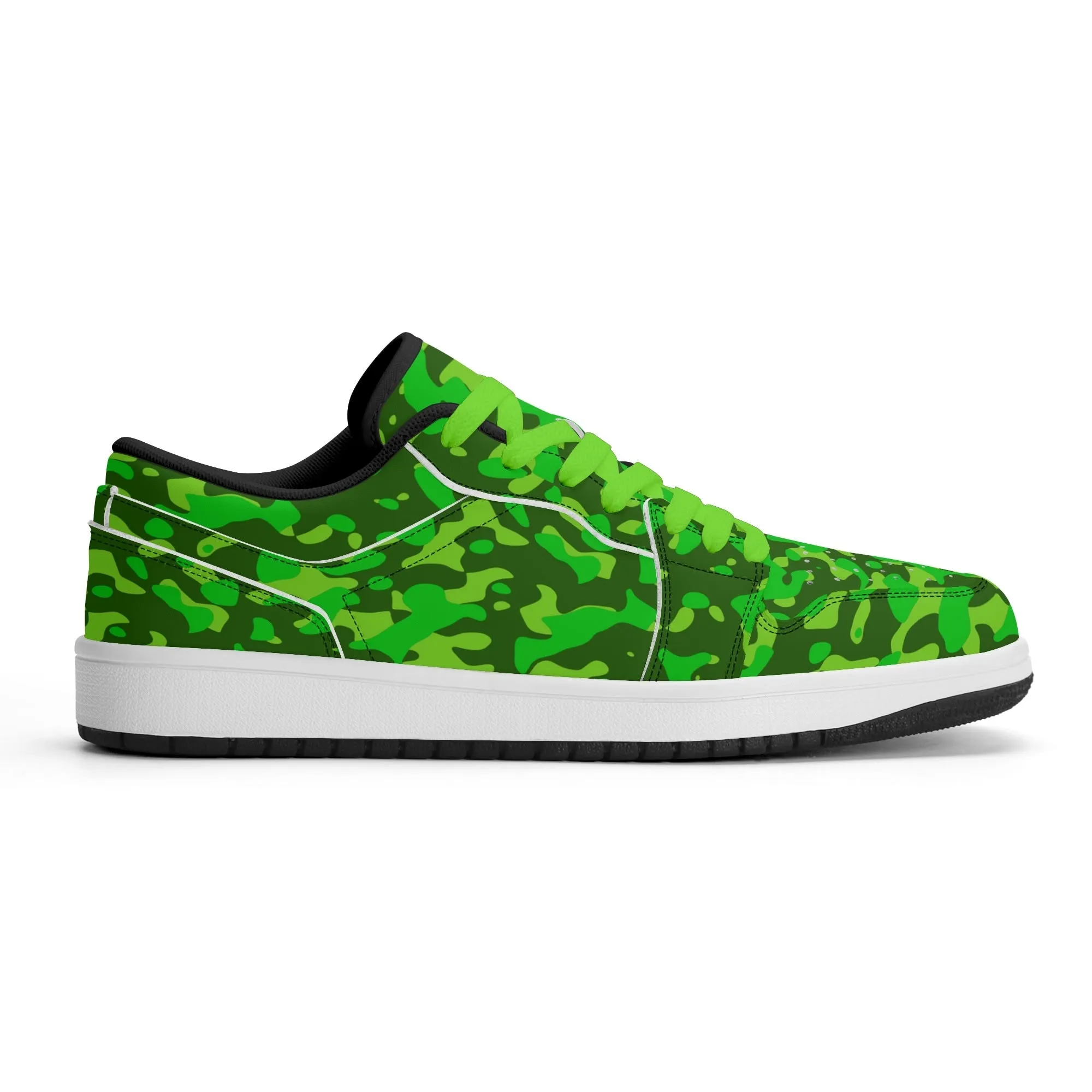 Lime Green Camouflage Low Top Leder Sneaker für Herren