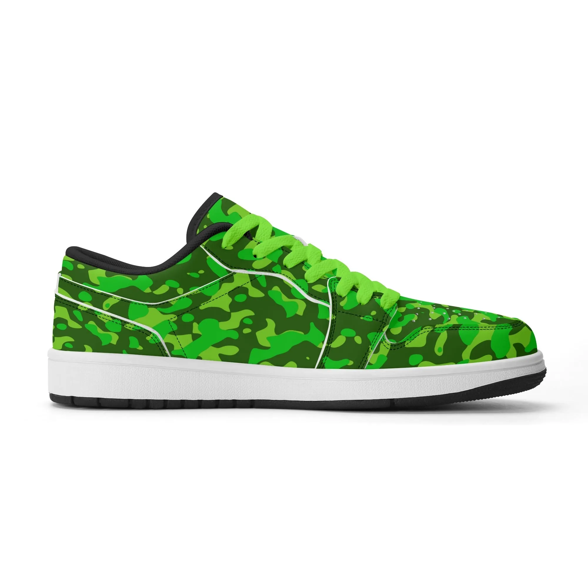 Lime Green Camouflage Low Top Leder Sneaker für Herren