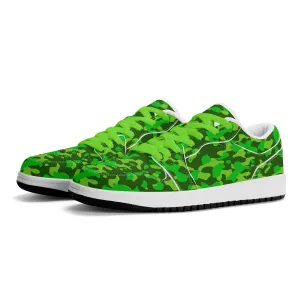 Lime Green Camouflage Low Top Leder Sneaker für Herren