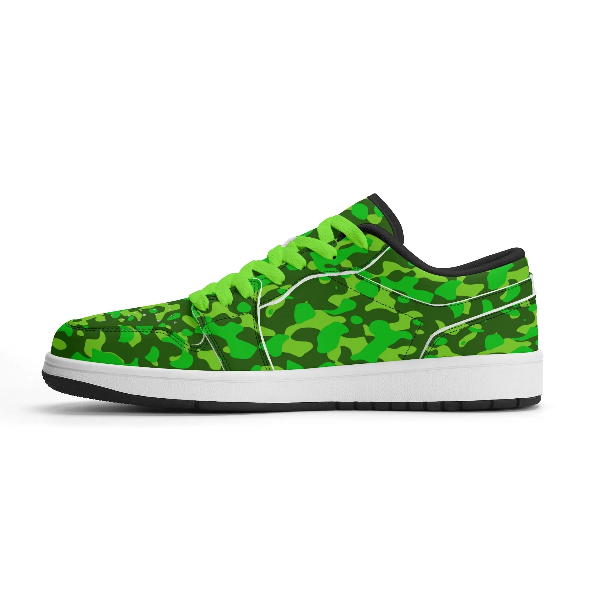 Lime Green Camouflage Low Top Leder Sneaker für Herren