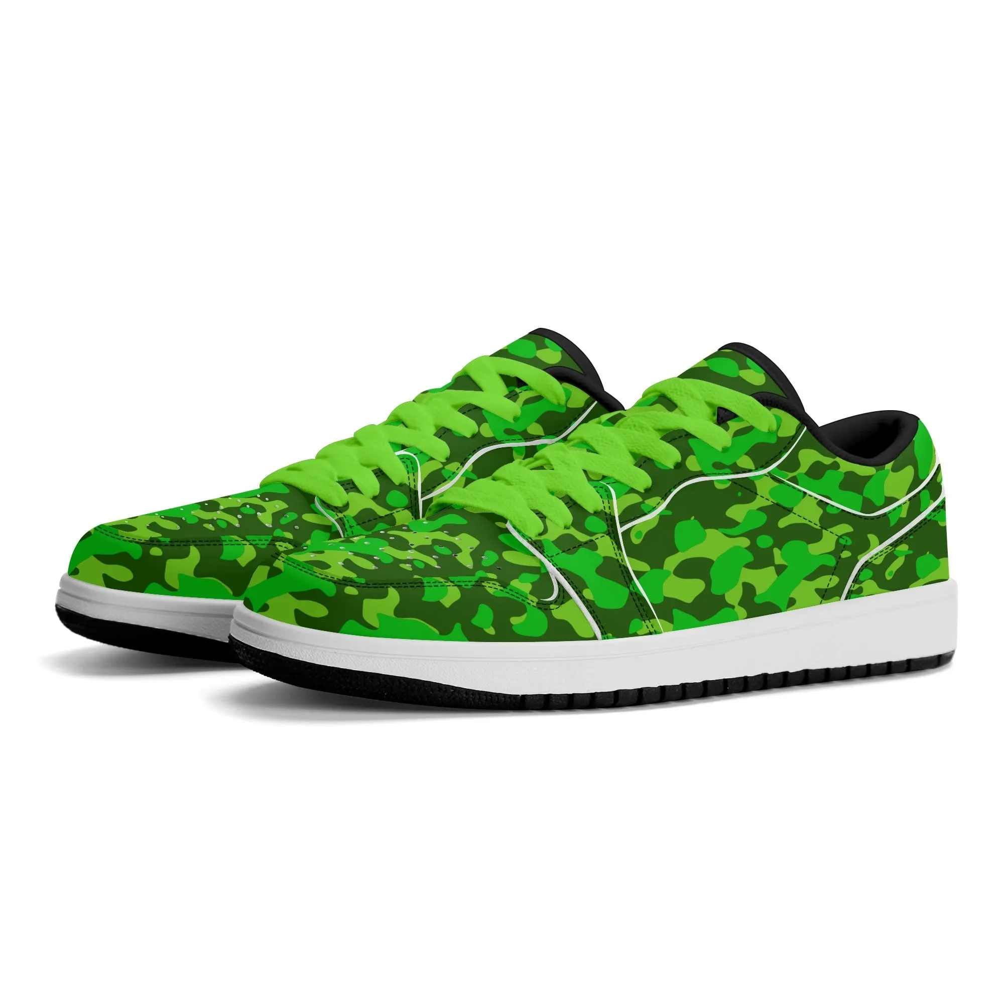 Lime Green Camouflage Low Top Leder Sneaker für Herren