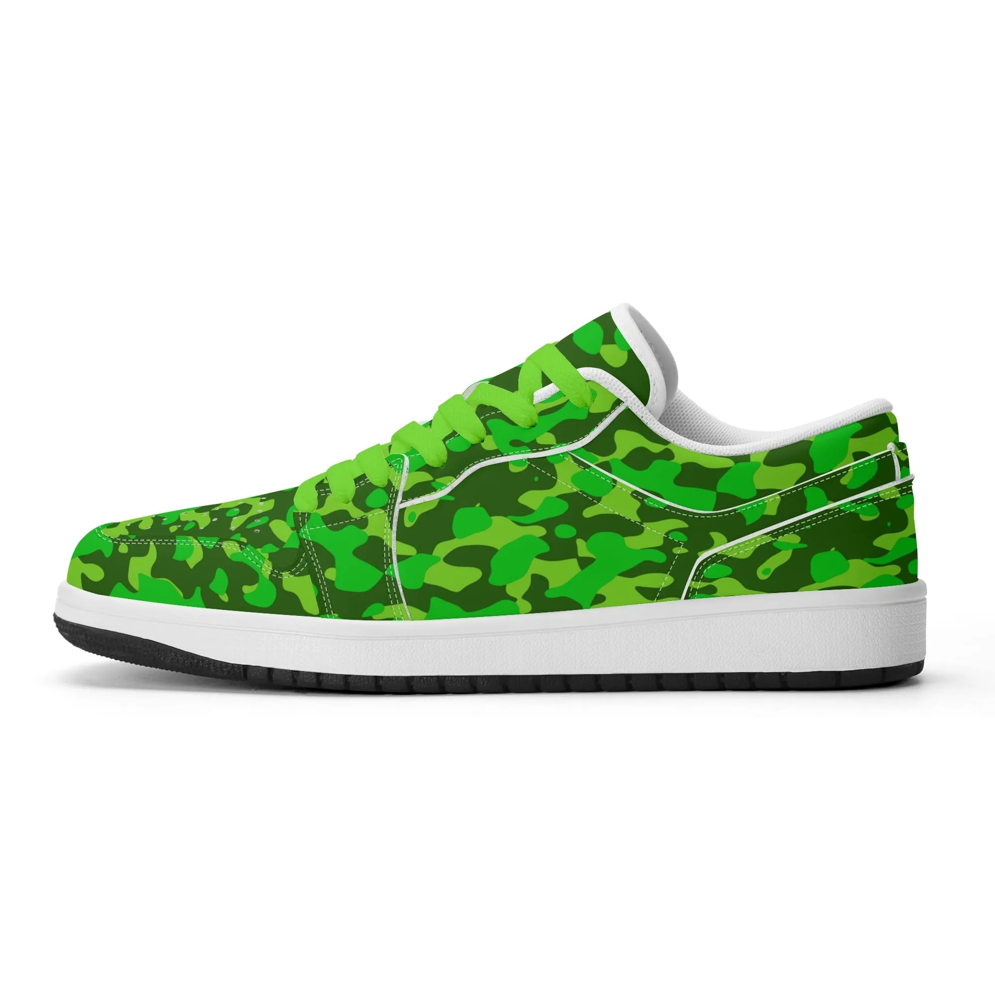 Lime Green Camouflage Low Top Leder Sneaker für Herren