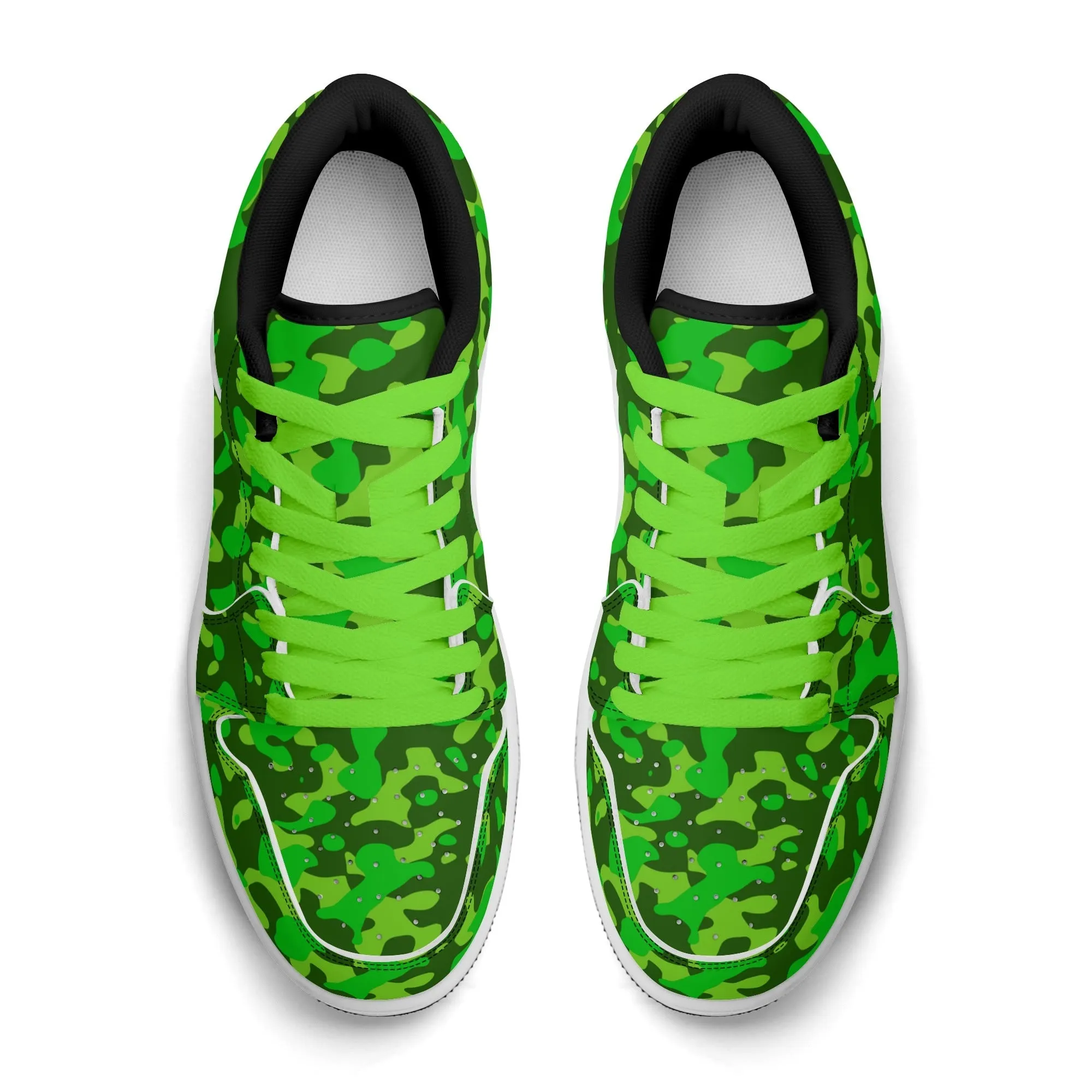 Lime Green Camouflage Low Top Leder Sneaker für Herren