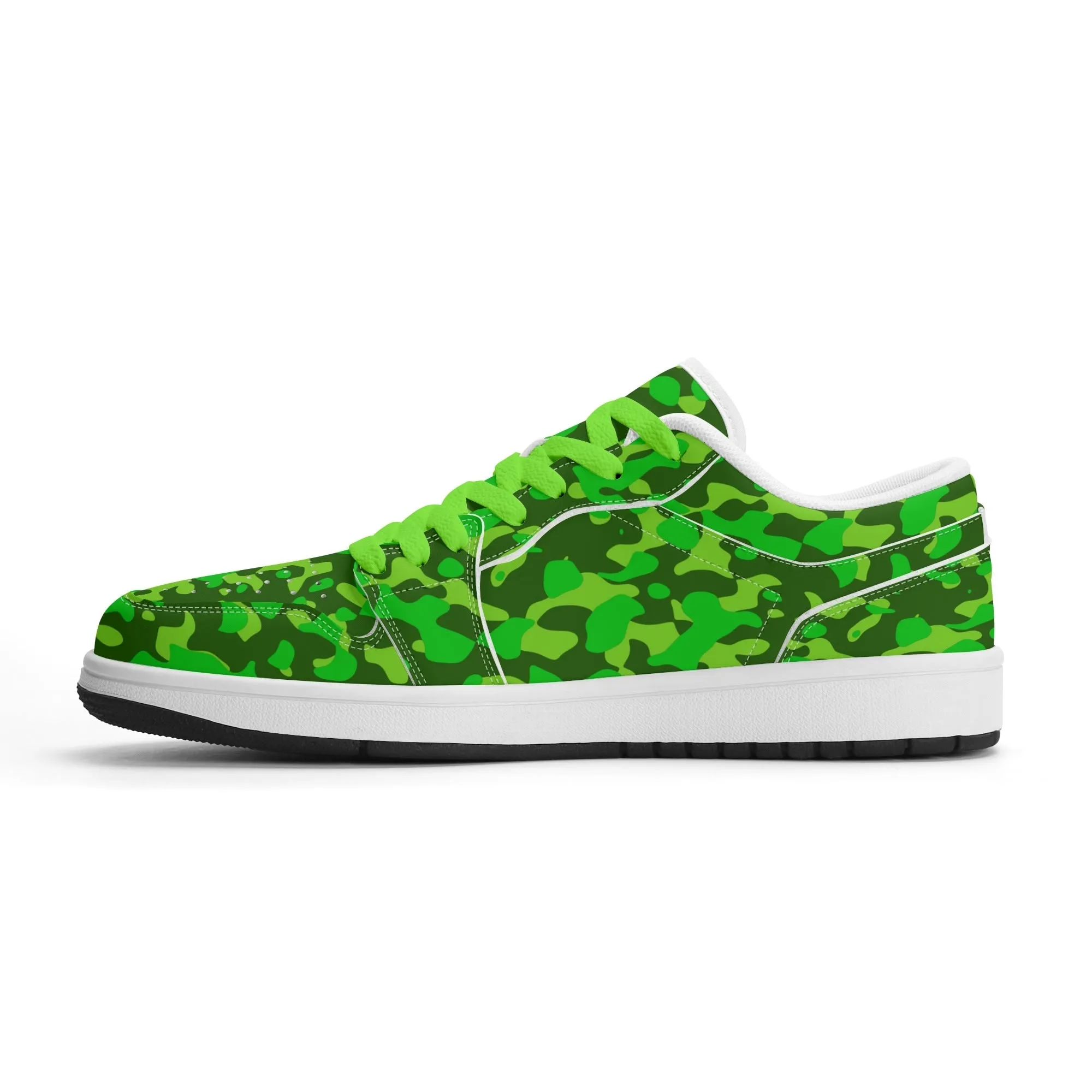 Lime Green Camouflage Low Top Leder Sneaker für Herren