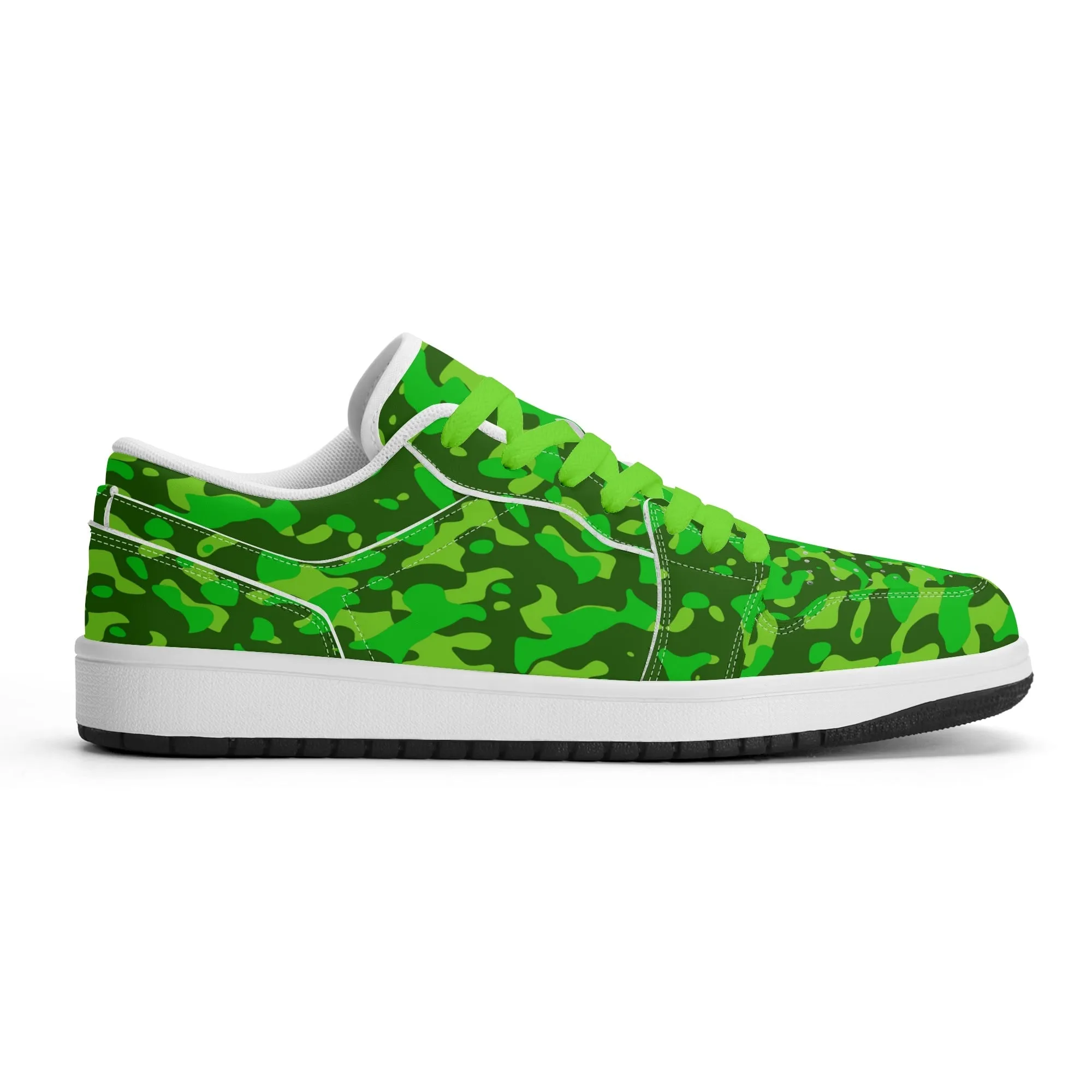 Lime Green Camouflage Low Top Leder Sneaker für Herren