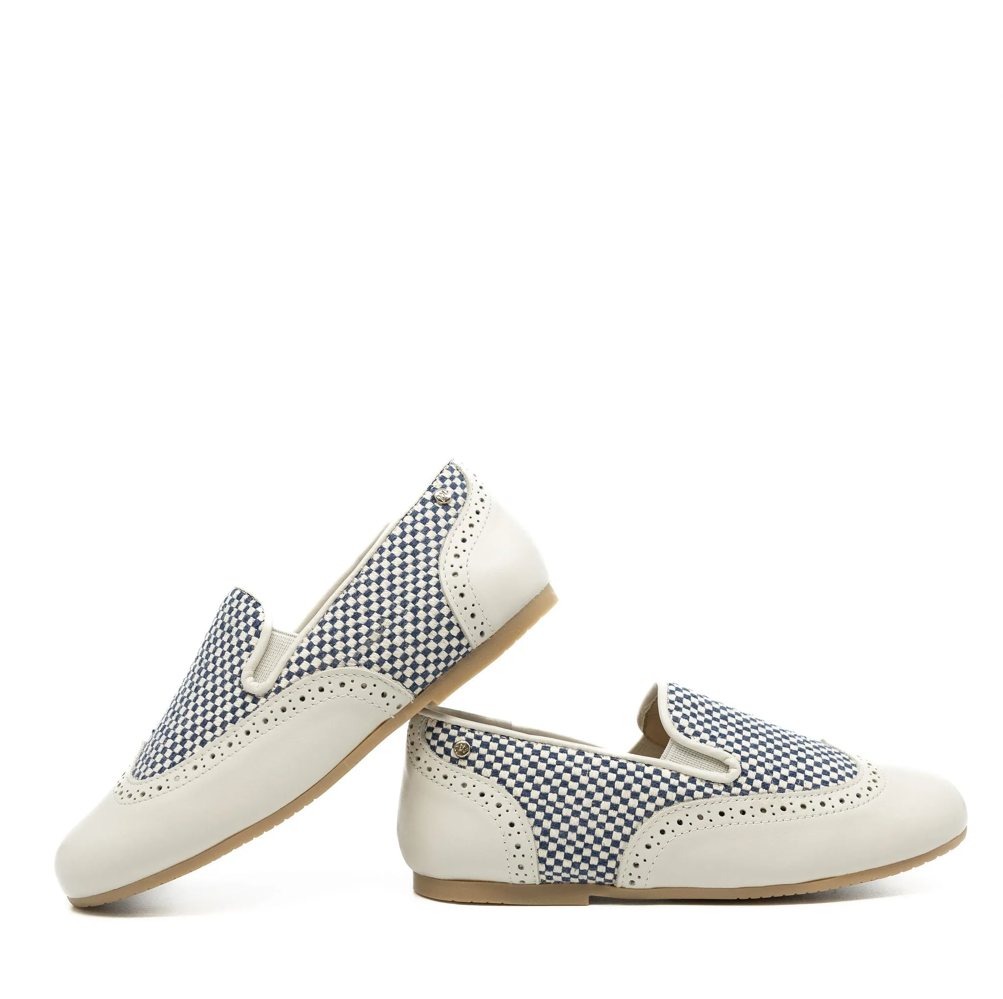 Manuela Ivory and Blue Checkered Wingtip Smoking Loafer