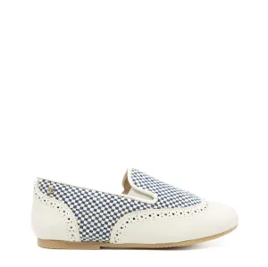 Manuela Ivory and Blue Checkered Wingtip Smoking Loafer