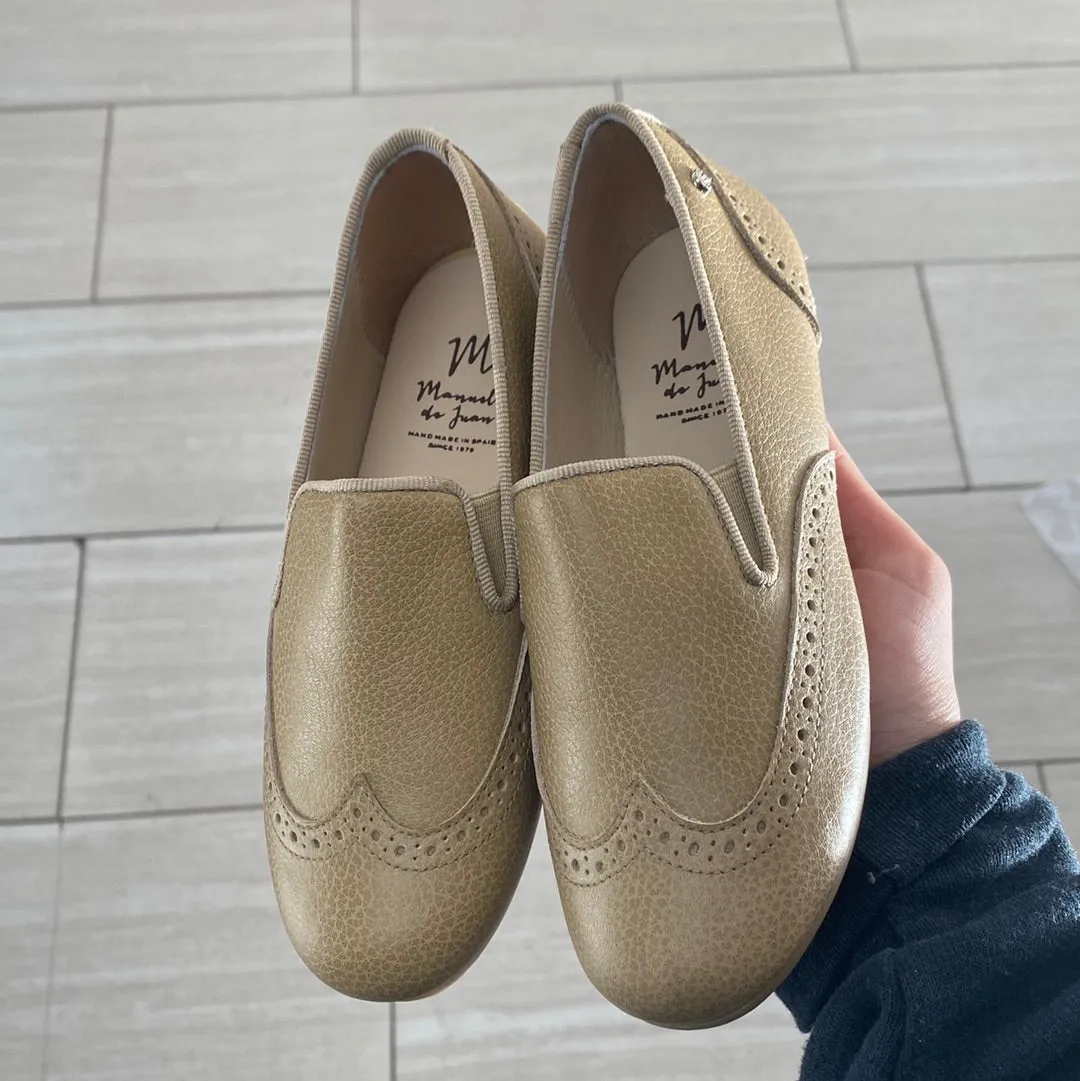 Manuela Taupe Pebbled Wingtip Smoking Loafer