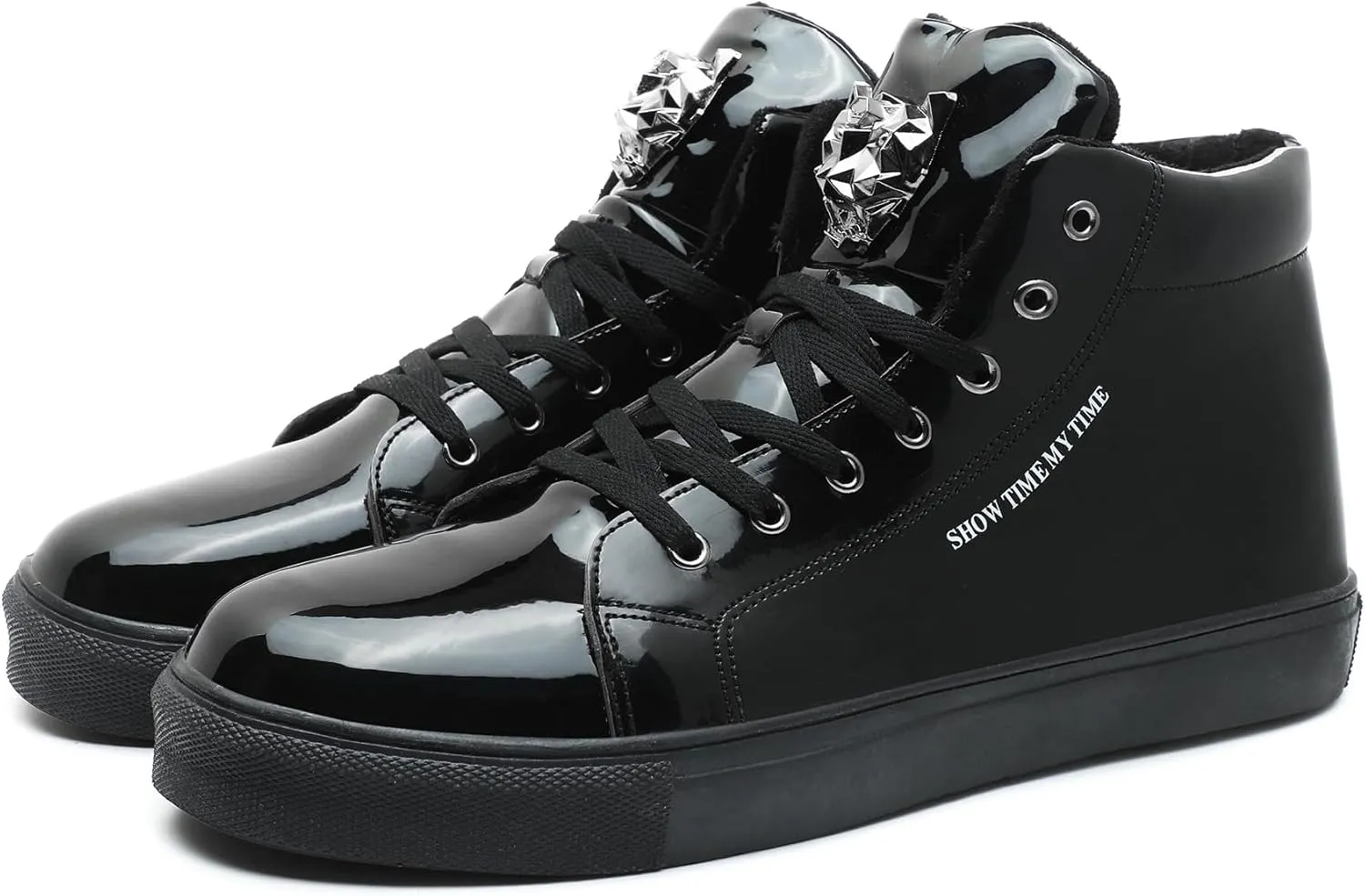 Men Fashion Sneakers for Men High Top Lace-up Shiny Shoes for Motorcycle Metallic Sneakers Sequin