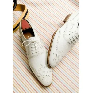 Men's White Wingtip Brogue Dress Shoes