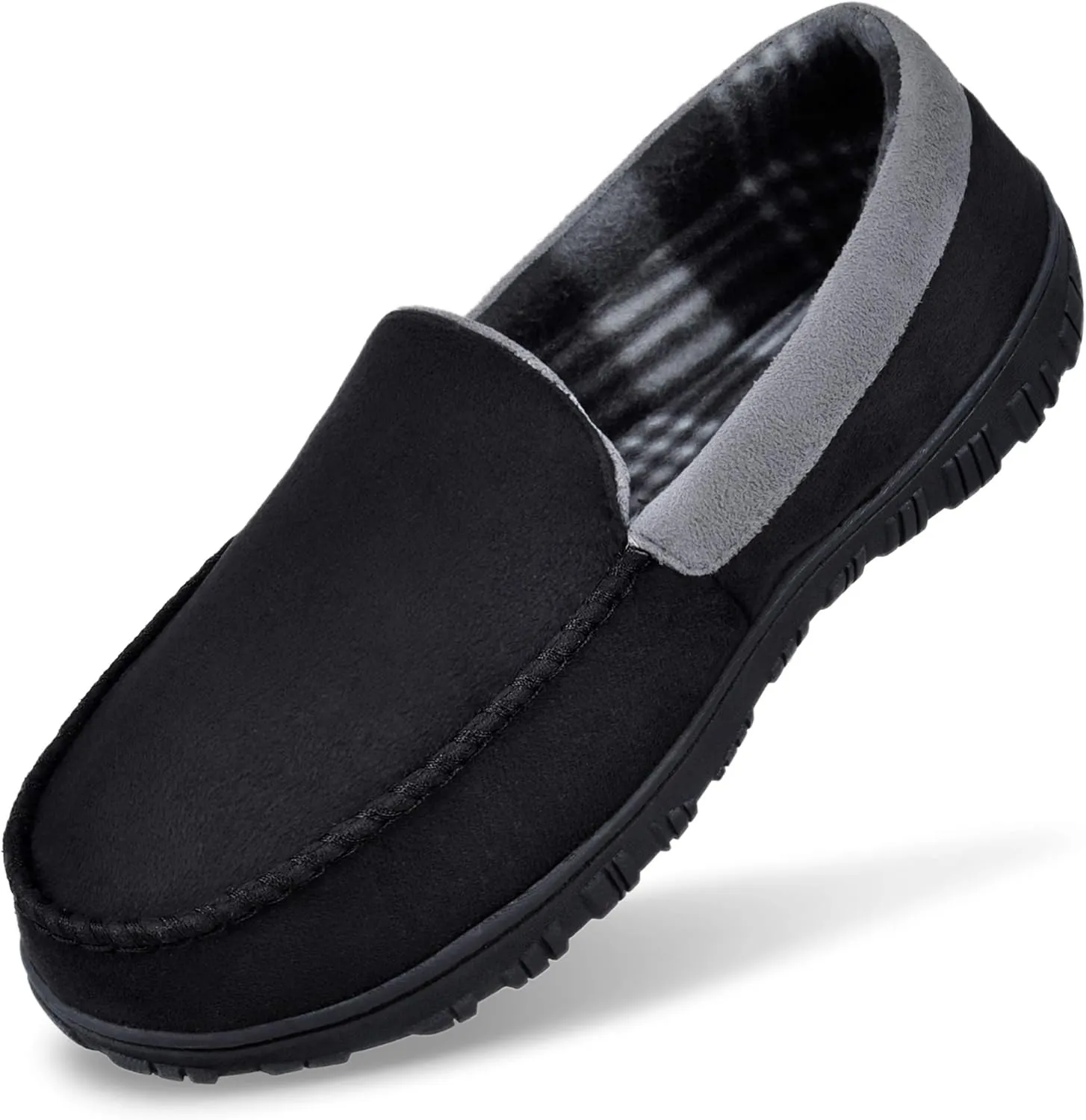 MIXIN Mens Moccasins Slippers Slip On House Shoes with Warm and Cozy Memory Foam Hard Sole Indoor Outdoor