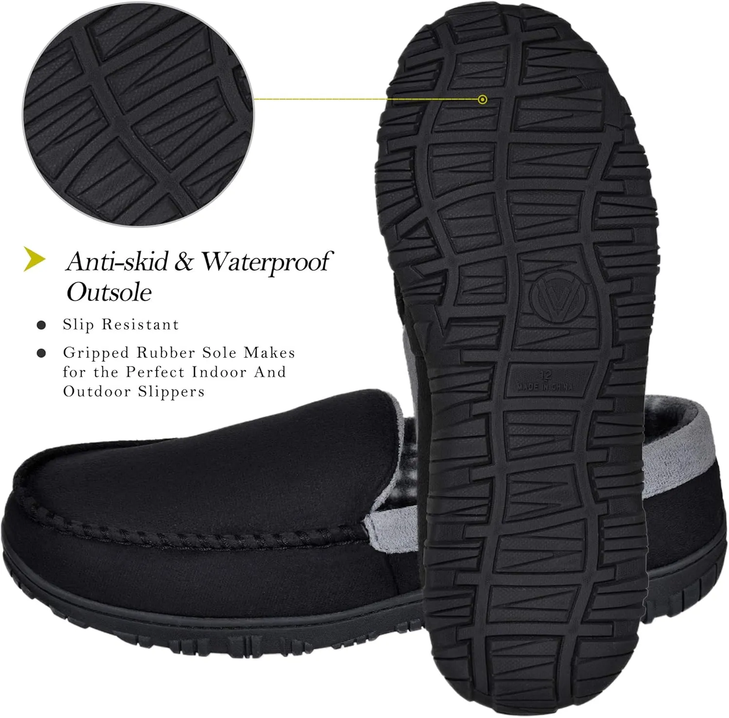 MIXIN Mens Moccasins Slippers Slip On House Shoes with Warm and Cozy Memory Foam Hard Sole Indoor Outdoor