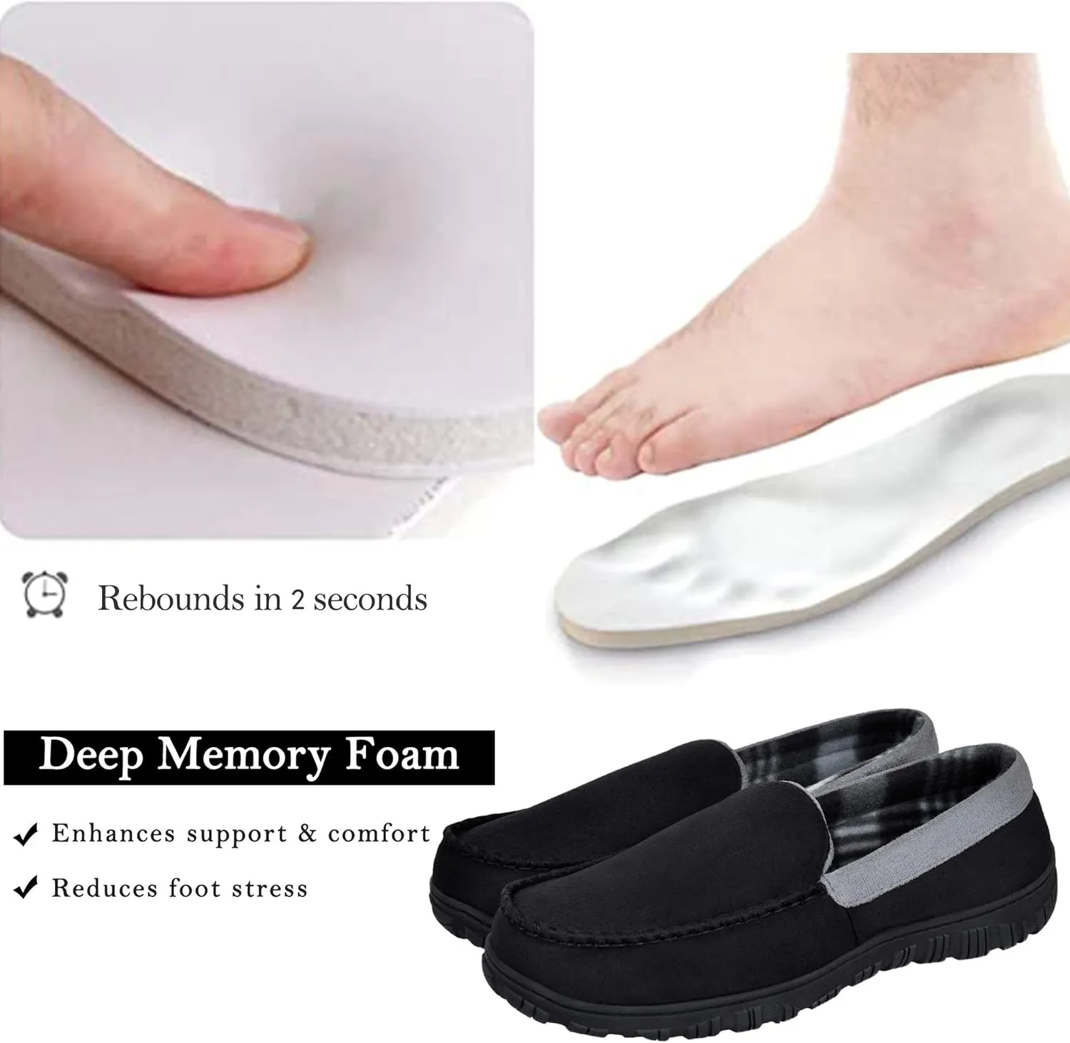 MIXIN Mens Moccasins Slippers Slip On House Shoes with Warm and Cozy Memory Foam Hard Sole Indoor Outdoor