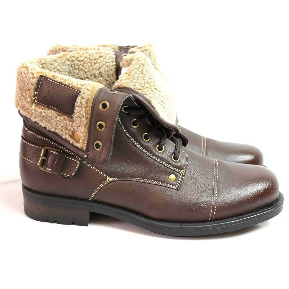New Men's Polar Fox Dark Brown Winter Ankle Boot Fold Down Fur Combat 506015 / Color Brown / SIZE RUN: 1 SIZE BIG. ORDER 1 SIZE SMALLER / US Shoe Size (Men's) 7.5 US SIZE