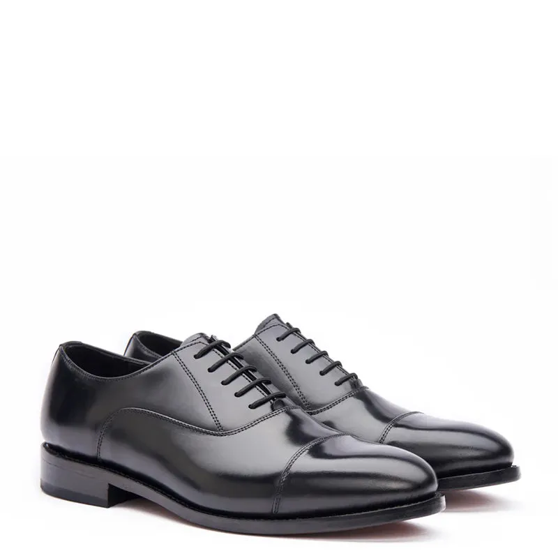 Plain Shiny Leather Cap-Toe Oxford Shoes