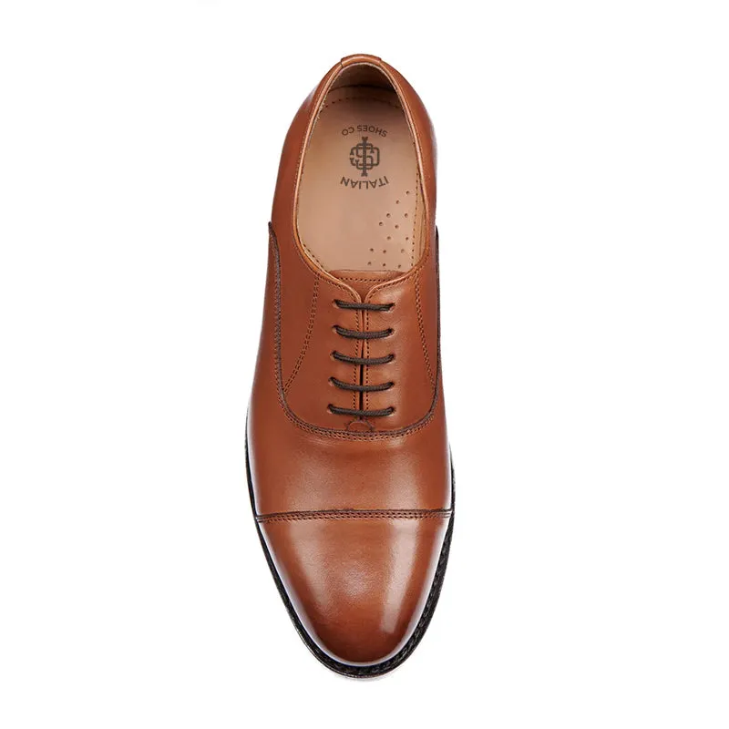 Plain Shiny Leather Cap-Toe Oxford Shoes