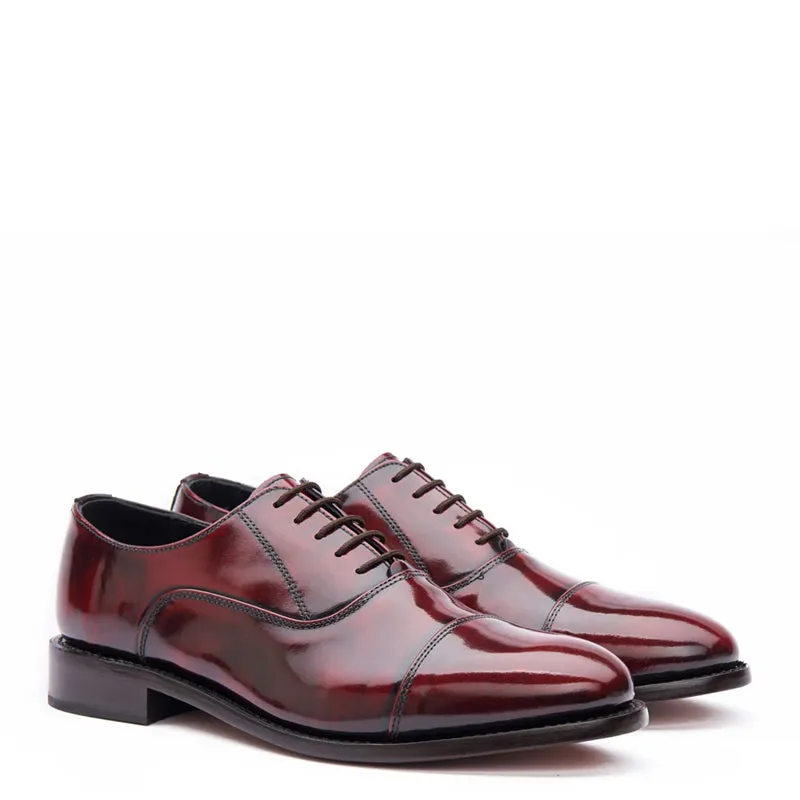 Plain Shiny Leather Cap-Toe Oxford Shoes