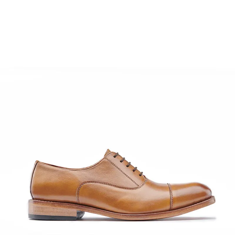 Plain Shiny Leather Cap-Toe Oxford Shoes